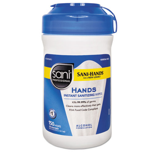 Hands Instant Sanitizing Wipes, 6 X 5, White, 150/canister