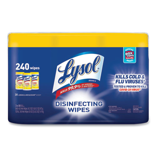 Disinfecting Wipes, 7 X 7.25, Lemon And Lime Blossom, 80 Wipes/canister, 3 Canisters/pack, 2 Packs/carton