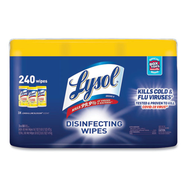 Disinfecting Wipes, 7 X 7.25, Lemon And Lime Blossom, 80 Wipes/canister, 3 Canisters/pack