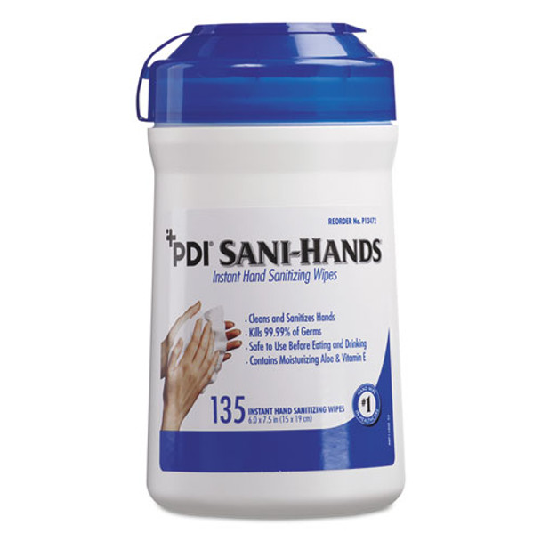 Sani-hands Alc Instant Hand Sanitizing Wipes, 7.5x6, White, 135/canister,12/ctn
