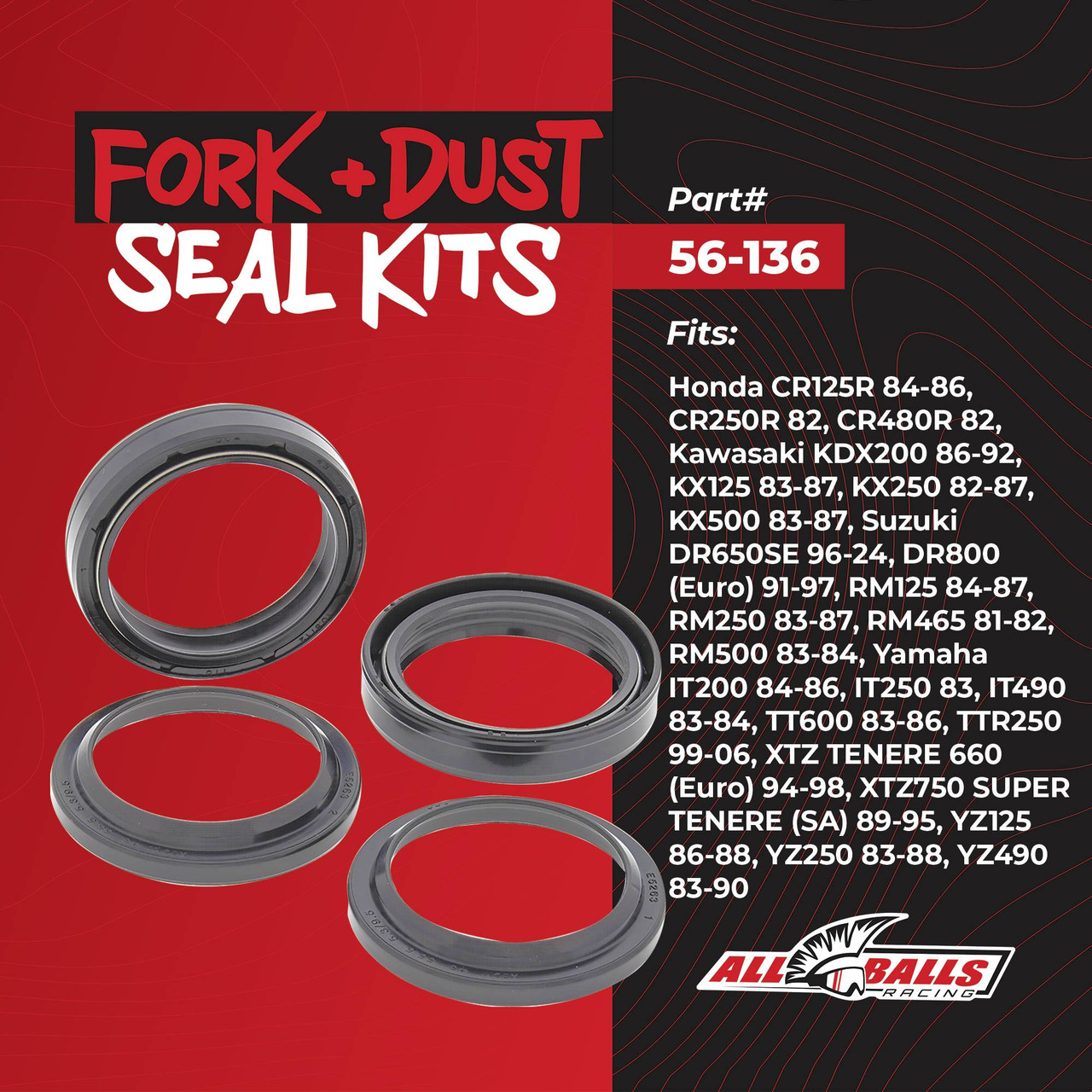 スミス　115Zベンド パウダー All Balls Fork & Dust Seal Kit - Honda, Kawasaki, Suzuki, Yamaha