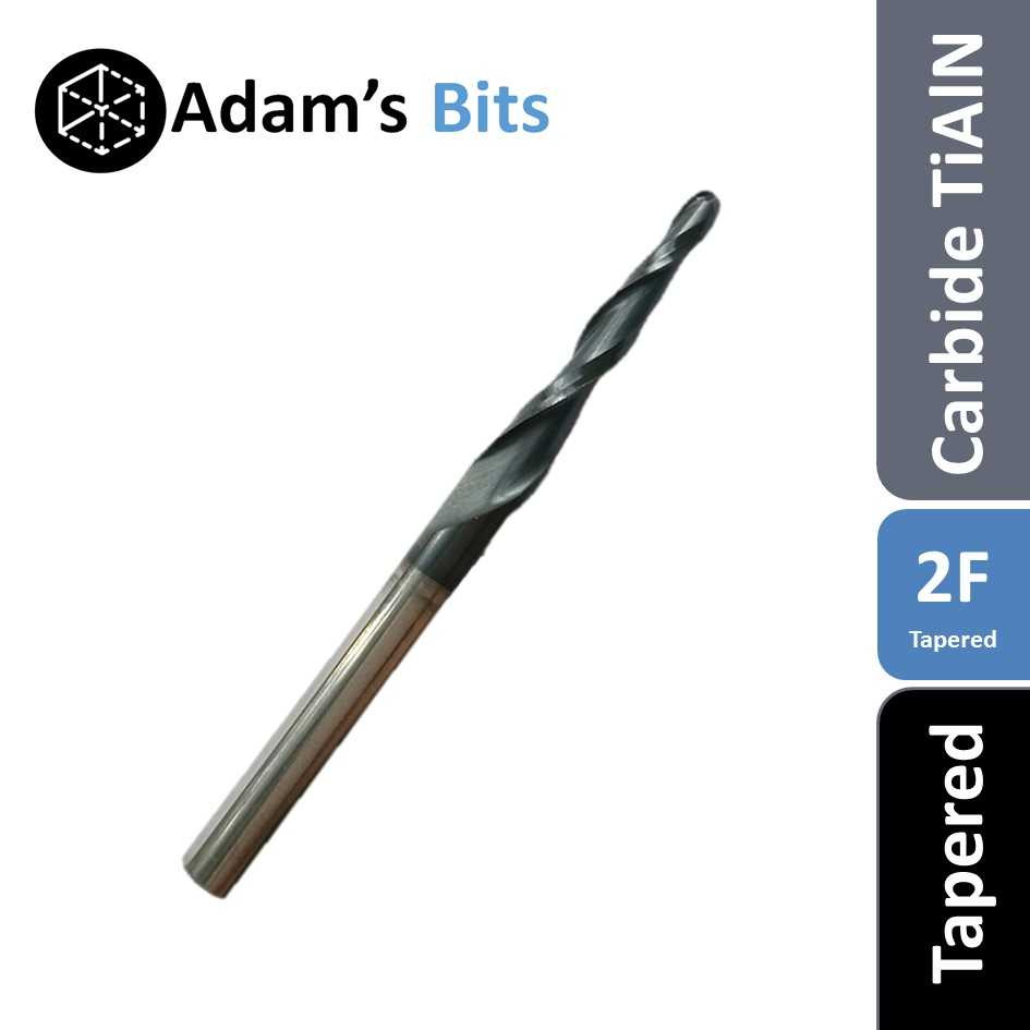 2 Flute TAPERED Ball Nose Carbide Mill (for 3D Carving)