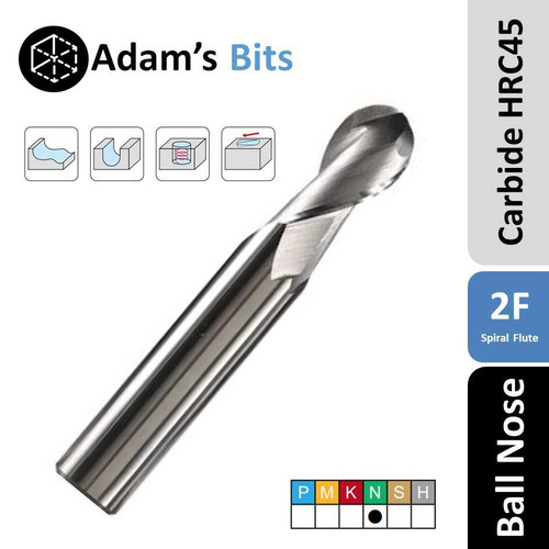 2 Flute BALL NOSE Carbide Mill HRC45