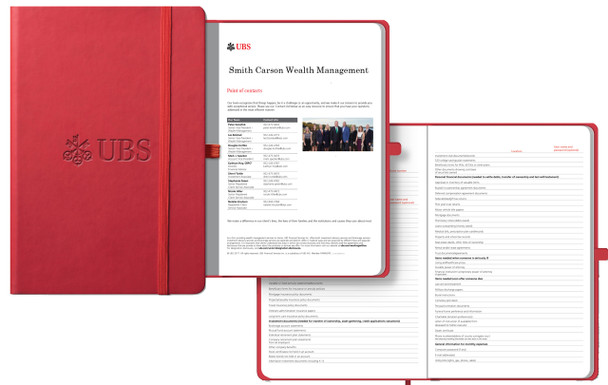 red journal with logo cover and custom interior pages
