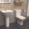 Project Square 4 Piece Set including 550mm 1 Tap Hole Basin and Pedestal with a Close Coupled Pan, Cistern and Soft Close Seat 