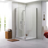 Hinged door with frameless side panel