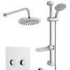 Plan Option 10 Twin Round Push Button Thermostatic Concealed Shower with Adjustable Slide Rail Kit and Overhead Drencher 