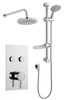 Plan Option 10 Twin Round Push Button Thermostatic Concealed Shower with Adjustable Slide Rail Kit and Overhead Drencher 