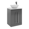 Purity 600mm Floor Standing 2 Door Unit with Ceramic Worktop & Sit on Bowl - Storm Grey Gloss 