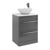 Purity 600mm Floor Standing 2 Drawer Unit with Ceramic Worktop & Sit On Bowl - Storm Grey Gloss