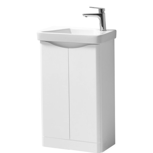 Arc 500mm Floor Standing 2 Door Cloakroom Unit & Ceramic Basin - White 