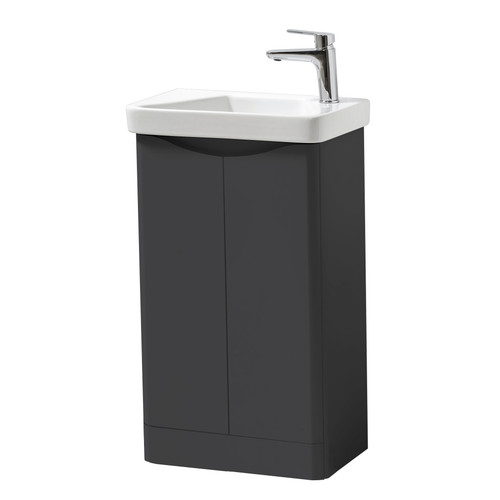 Arc 500mm Floor Standing 2 Door Cloakroom Unit & Ceramic Basin - Matt Graphite 