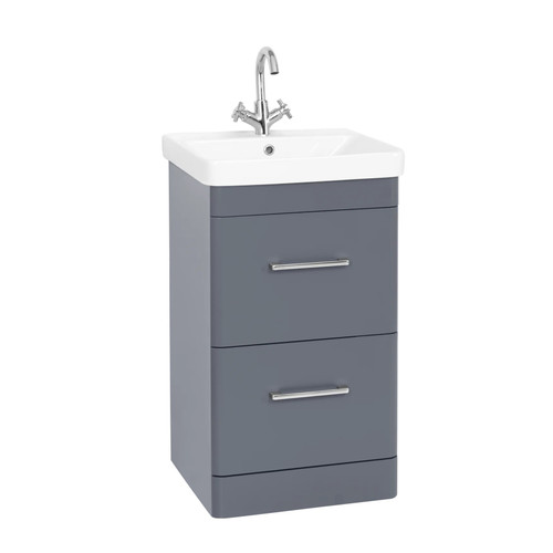  Options 24 Furniture Floor Standing 2 Drawer Unit & Ceramic Basin - Matt Cool Grey