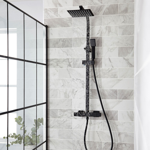  Nero Option 1 Square Thermostatic Exposed Bar Shower with ultra slim Overhead Drencher and Sliding Handset