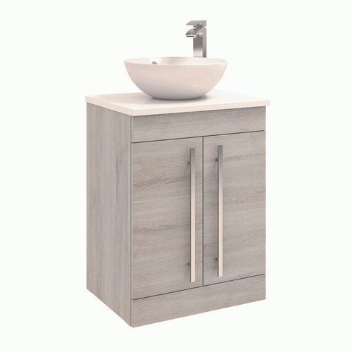 Purity Floor Standing 2 Door Unit with Ceramic Worktop & Sit On Bowl - Silver Oak
