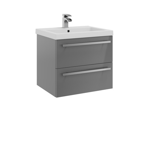 Purity Wall Hung 2 Drawer Unit & Ceramic Basin - Storm Grey Gloss 600mm Purity Wall Hung 2 Drawer Unit & Ceramic Basin - Storm Grey Gloss 600mm