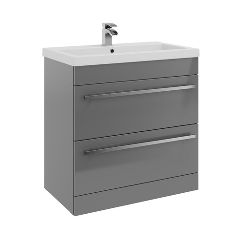 Purity Floor Standing Drawer Unit & Ceramic Basin - Storm Grey Gloss