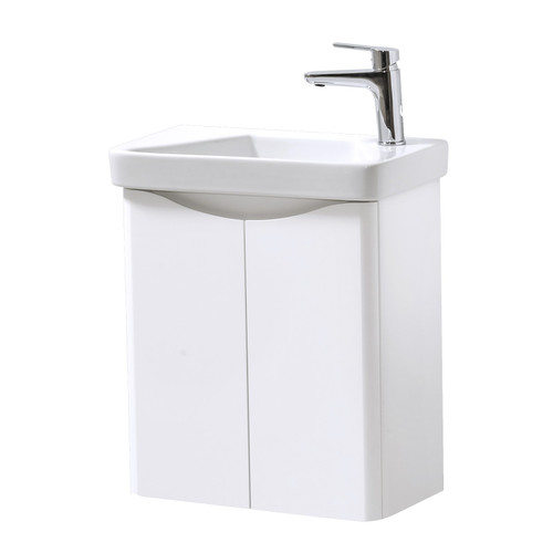 Arc 500mm Wall Mounted Cloakroom Unit & Ceramic Basin - White