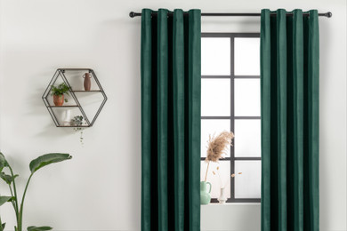 Donker Groene Velvet Gordijnen | Ringen, 250 x 150 cm 