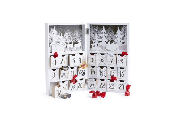 Lifa Living Herbruikbare houten countdown kalender met 24 vakjes. Afmetingen: 49cm opengeklapt, 40 x 24 x 8 dichtgeklapt