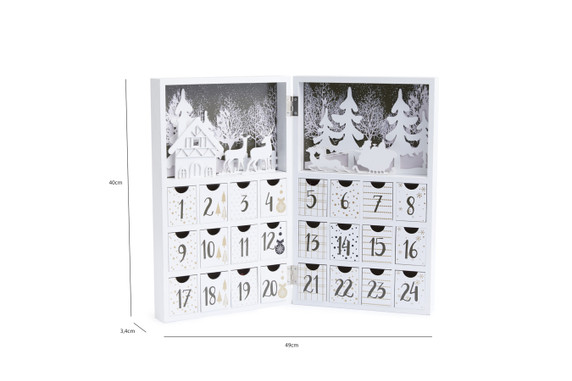 Lifa Living Herbruikbare houten countdown kalender met 24 vakjes. Afmetingen: 49cm opengeklapt, 40 x 24 x 8 dichtgeklapt