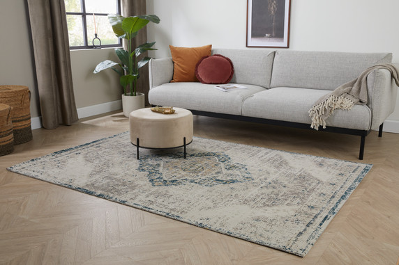 Aqua Vloerkleed | Beige en Dark Blue | 80 x 150 cm