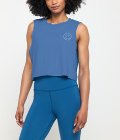 SPIRITUAL GANGSTER - CP SMILEY CALLIE CROP TANK - FRENCH BLUE