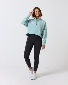 CLUB PILATES - FLEECE HALF ZIP SWEATSHIRT - DUSTY TEAL