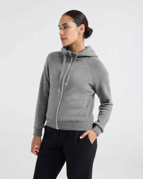 CLUB PILATES - COZY ZIP FRONT HOODIE - HEATHER GREY CP CLASSIC