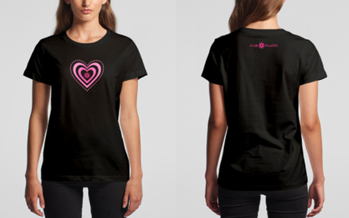 CLUB PILATES - MANDALA HEARTS TEE - BLACK