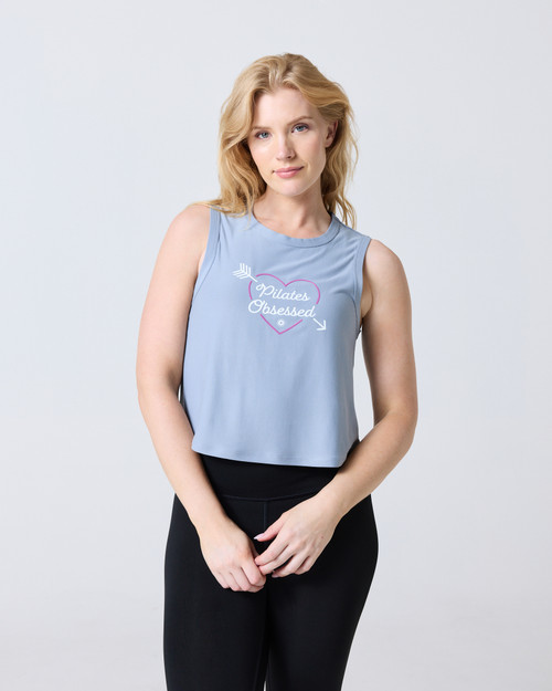 CLUB PILATES - CROP TANK - STORM GREY PILATES OBSESSED