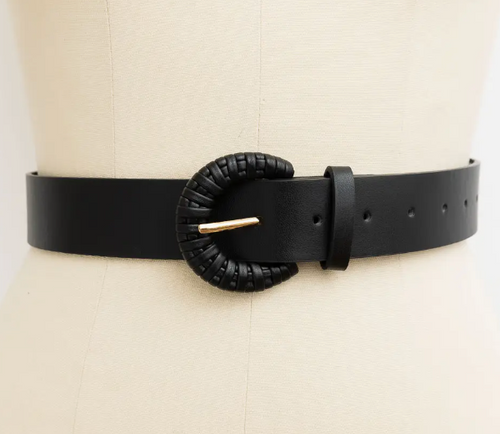 WOVEN BUCKLE BELT - BLACK