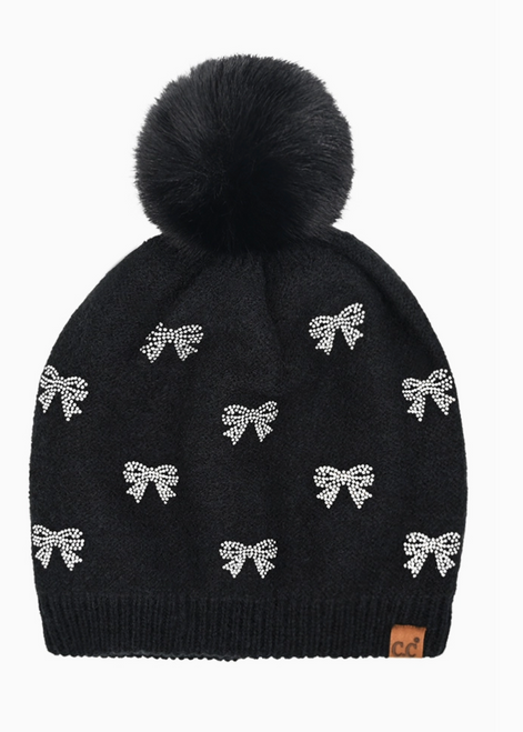 CC RHINESTONE BOW HAT - BLK