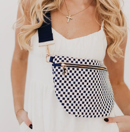 WESTLYN WOVEN CHECKERED BUM BAG - NAVY