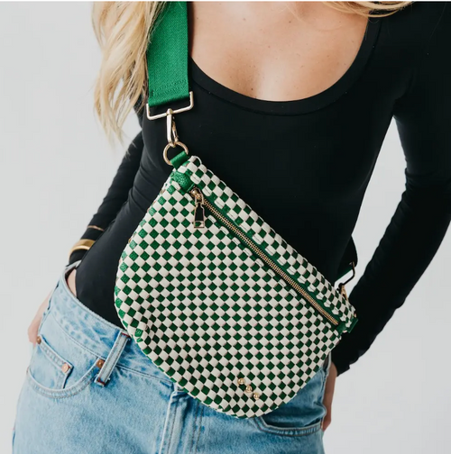 WESTLYN WOVEN CHECKERED BUM BAG - EMERALD