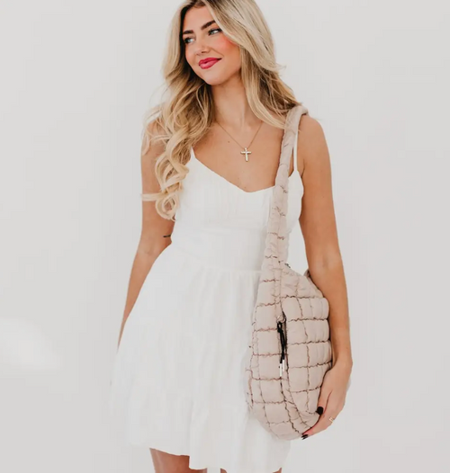CARMEN QUILTED HOBO BAG - TAN
