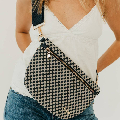 Westlyn Woven Bag: Checkered Gray Navy