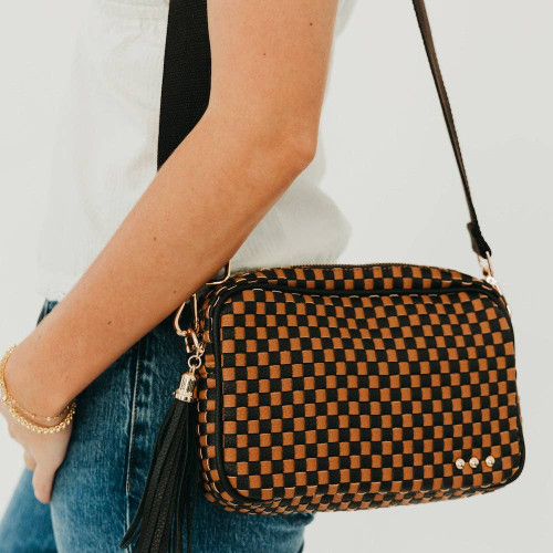 Woven Willow Crossbody Bag: Checkered Coffee