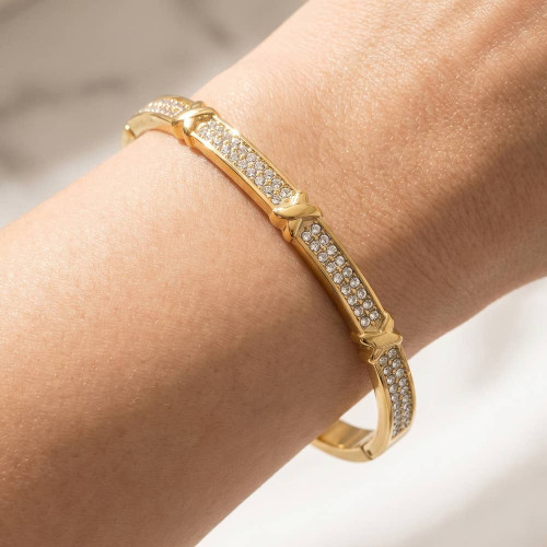 Gold Pave X Divider Bangle