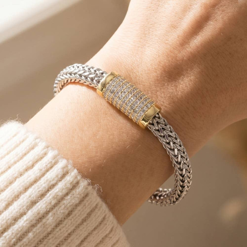 Two Tone Chain Cz Bracelet