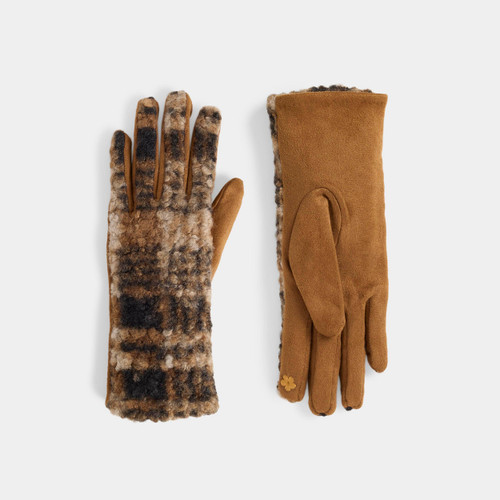 Sherpa Plaid Gloves: Dark Tan
