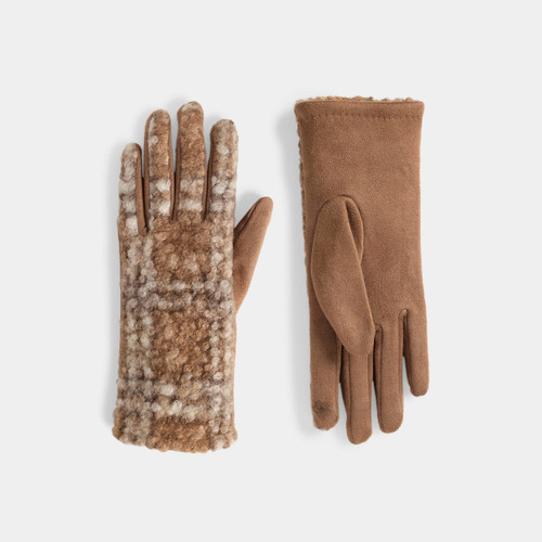 Sherpa Plaid Gloves: Tan