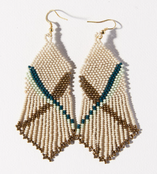 BEADED X IVORY TEAL GOLD EARRING