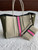THE CC TOTE-BEIGE WITH HOT PINK STRIPE