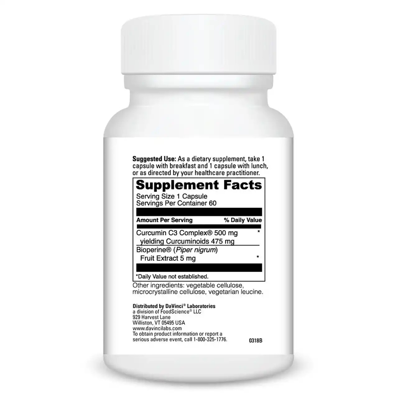 Curcumin C3 Complex 500mg 60c by DaVinci Labs label