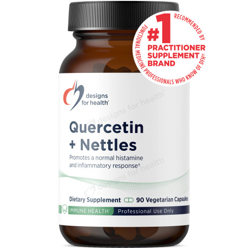 Designs for Health Quercetin + Nettles bottle with black cap, 90 vegetarian capsules