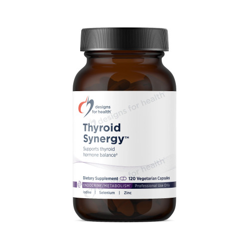 Designs for Health Thyroid Synergy bottle with black cap, 120 vegetarian capsules