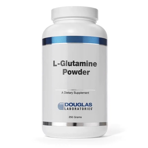 Douglas Laboratories L-Glutamine Powder, white 250 Grams bottle with blue and silver label