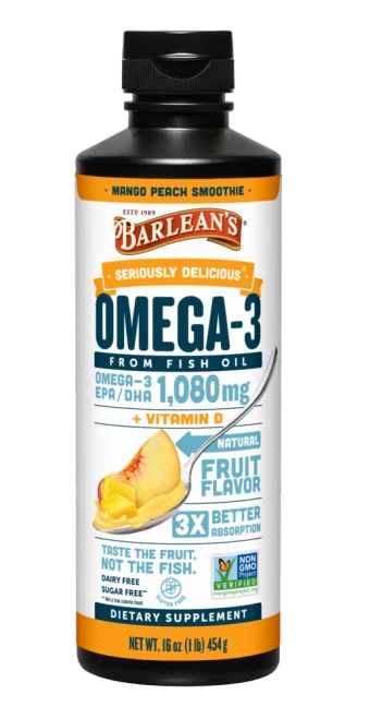 Seriously Delicious Omega-3 from Fish Oil Mango Peach Smoothie 454g by Barlean's Organic Oils