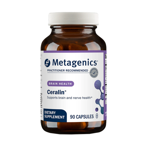 Metagenics Ceralin bottle with white cap and purple-accented label, 90 capsules